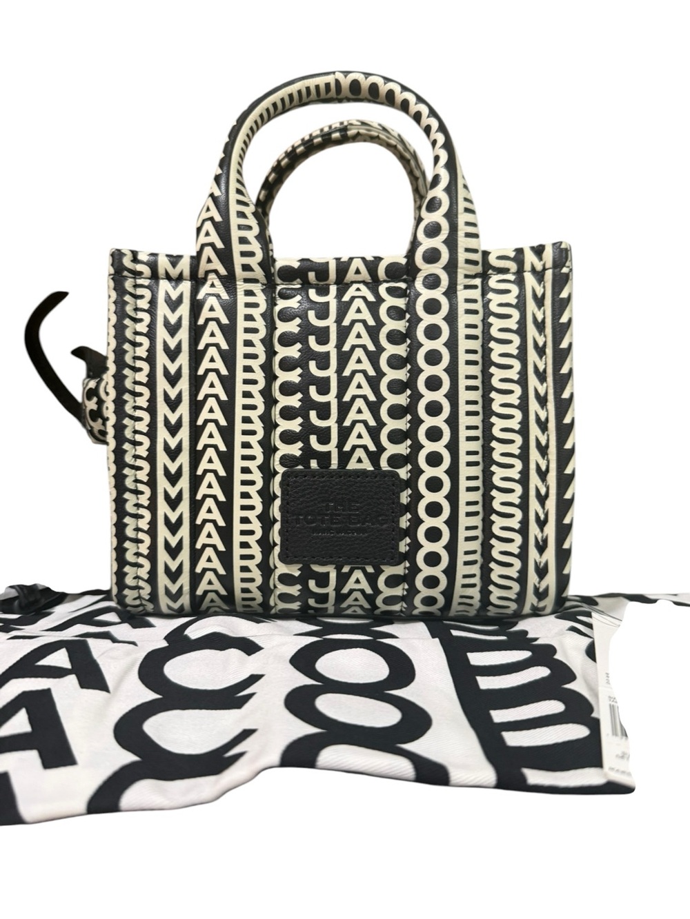 Marc Jacobs The Tote Bag Mini Black Ivory Logo Print Leather Crossbody Dust Bag - Picture 10 of 11